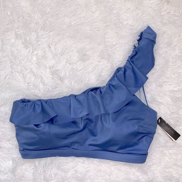 NWT Victoria’s Secret Swim 2 Piece Blue Ruffle One Shoulder Bikini Sz L/XL - Picture 4 of 14